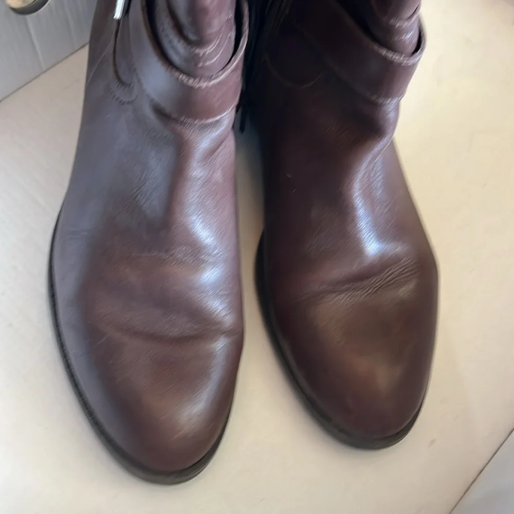 zip up LRL Brown Leather Knee-High Boots with side buckle - Picture 11 of 15